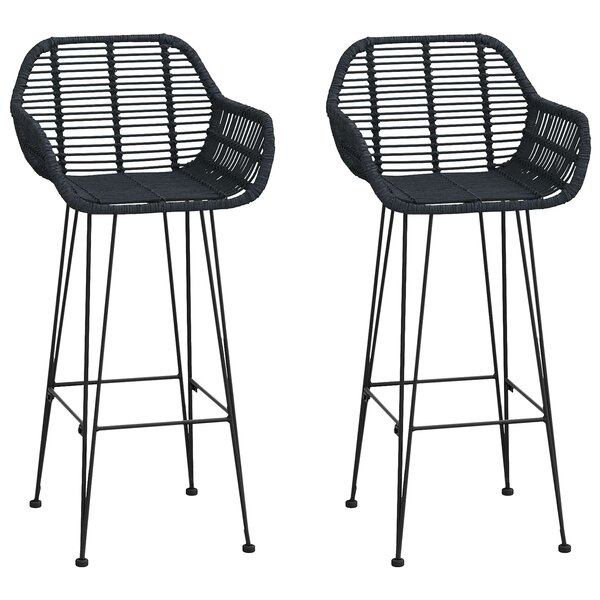 vidaXL Chaise de bar 2 pc Noir 55 x 52 x 105 cm Rotin et métal