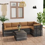 vidaXL Salon palette de jardin 6 Pièces avec coussins Bois de pin massif