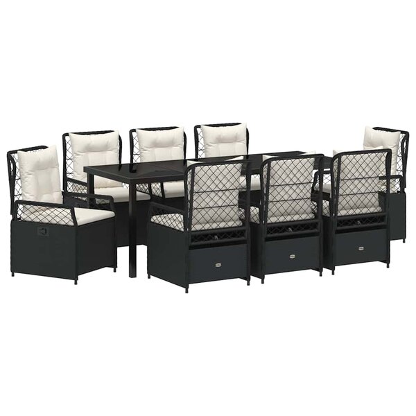 vidaXL Ensemble de salle à manger pour jardin 9 pc Noir polyrotin
