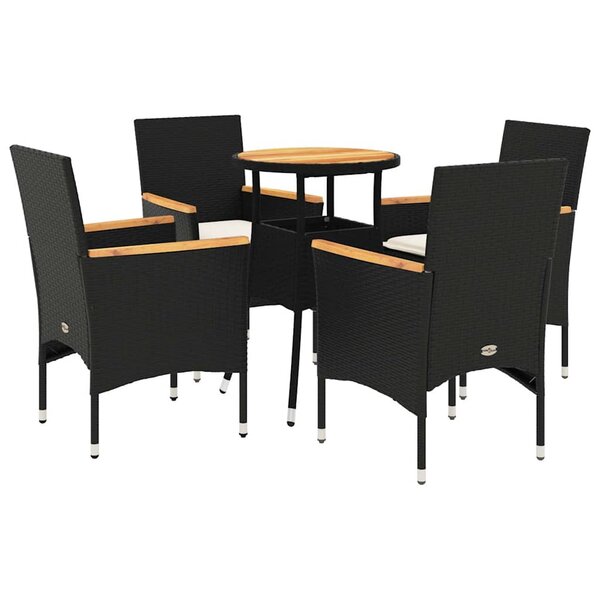 vidaXL Ensemble à manger de jardin et coussins 5 Pièces noir rotin acacia