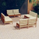 vidaXL Salon de jardin 8 Pièces avec coussins crème Bois de pin