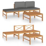vidaXL Salon de jardin 4 Pièces avec coussins gris Bois de teck solide