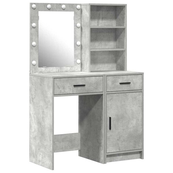 vidaXL Ensemble de table de maquillage avec LED 2 Pièces Gris béton