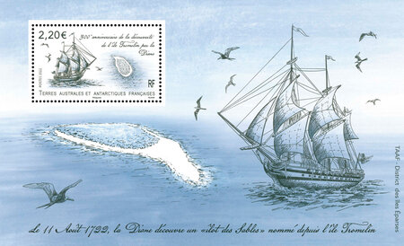 Bloc 1 timbre TAAF - 300ème anniversaire de la découverte de l'île Tromelin par la Diane