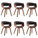 vidaXL Chaises à manger lot de 6 gris bois courbé et tissu
