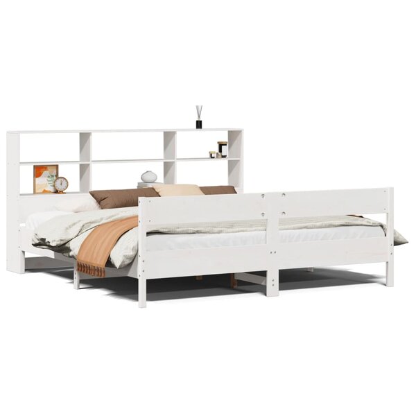 vidaXL Lit bibliothèque sans matelas blanc 180x200 cm bois pin massif
