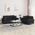 vidaXL Ensemble de canapés 2 Pièces avec coussins noir similicuir
