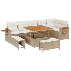 Ensemble de Canapé de Jardin 9 Pièces avec Coussins Beige Rattan Acacia