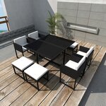 vidaXL Ensemble à manger d'extérieur 9Pièces coussins Résine tressée Noir