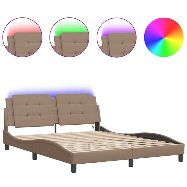 vidaXL Cadre de lit avec lumières LED cappuccino 160x200 cm similicuir