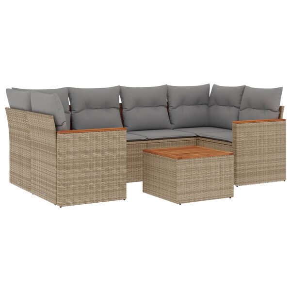 vidaXL Salon de jardin avec coussins 7 Pièces beige résine tressée