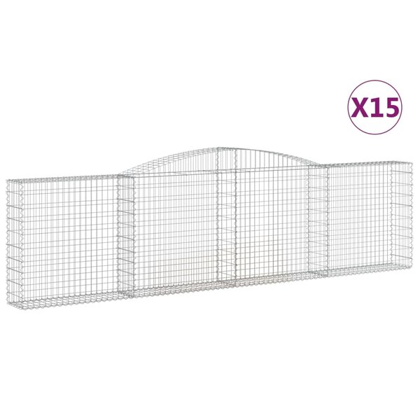 vidaXL Paniers à gabions arqués 15 Pièces 400x30x100/120 cm Fer galvanisé