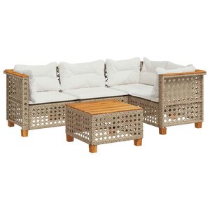 vidaXL Salon de jardin avec coussins 5 Pièces beige résine tressée