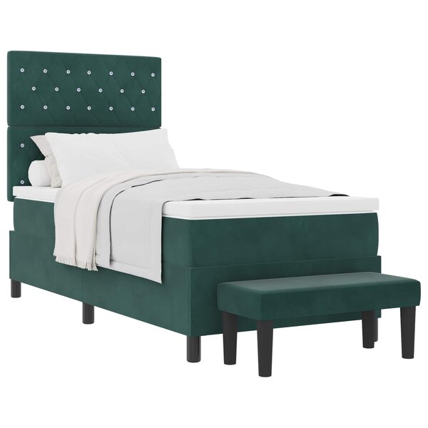 vidaXL Lit à ressorts avec matelas Vert foncé 100 x 200 cm Velours