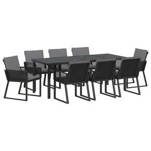 vidaXL Ensemble de salle à manger pour jardin 9 Pièces Noir