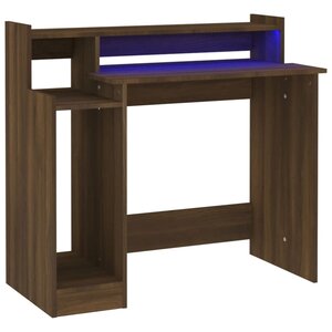 vidaXL Bureau et lumières LED Chêne brun 97x45x90 cm Bois d'ingénierie