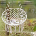 Chaise suspendue chaise hamac de voyage portable Ø 80 x 42H m macramé coton polyester beige