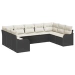 Ensemble de canapés jardin 9 pièces avec coussins poly rotin noir