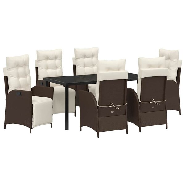 vidaXL Ensemble de salle à manger pour jardin 7 Pièces Marron Poly rotin