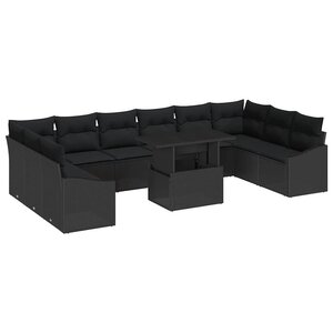 vidaXL Ensemble de Canapés avec coussin 11 Pièces Noir polyrotin