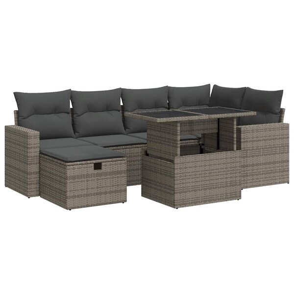vidaXL Salon de jardin avec coussins 7 Pièces gris résine tressée