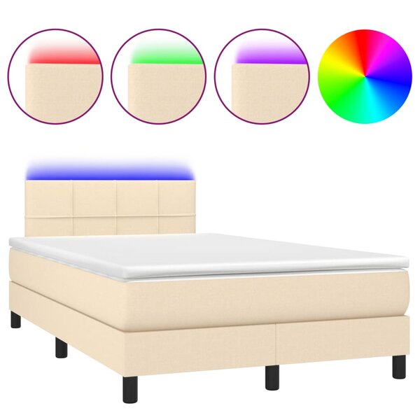 vidaXL Sommier à lattes de lit matelas et LED crème 120x190 cm tissu