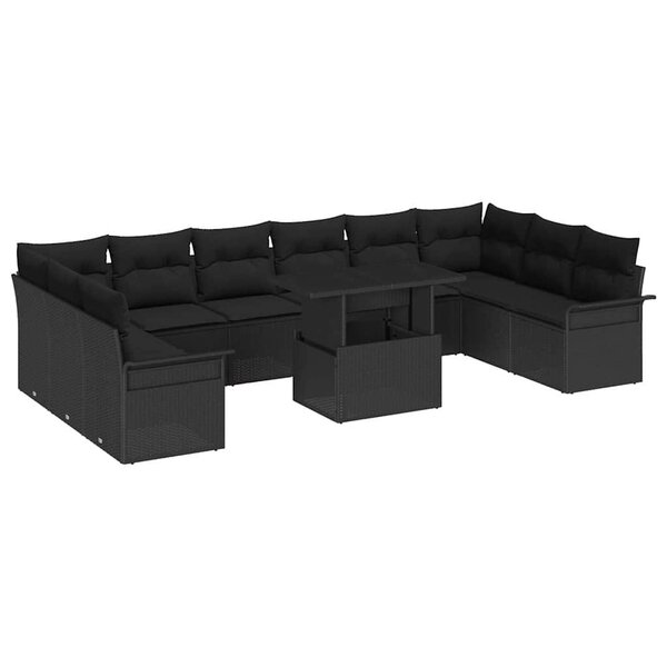 vidaXL Ensemble de canapé de jardin 11 Pièces Noir Poly rotin