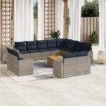 vidaXL Salon de jardin avec coussins 13 Pièces gris résine tressée