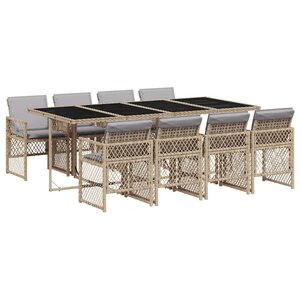 vidaXL Ensemble à manger de jardin et coussins 9 Pièces beige Poly rotin