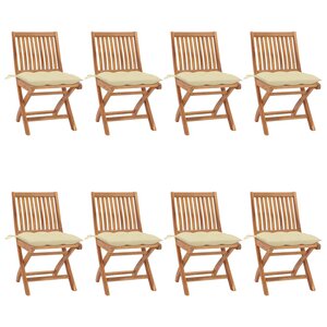 vidaXL Chaises pliables de jardin avec coussins lot de 8 Teck solide