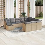 vidaXL Salon de jardin 11 Pièces avec coussins beige résine tressée