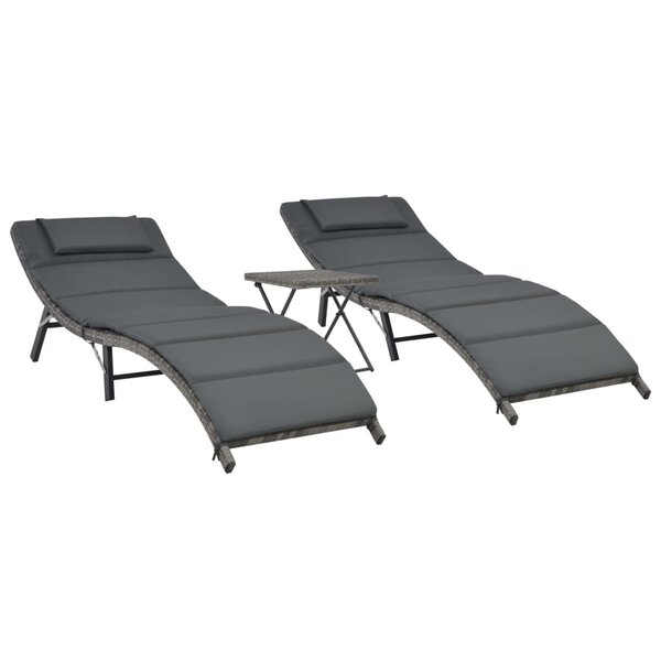 vidaXL Salon de jardin pliable 3 Pièces Résine tressée Gris