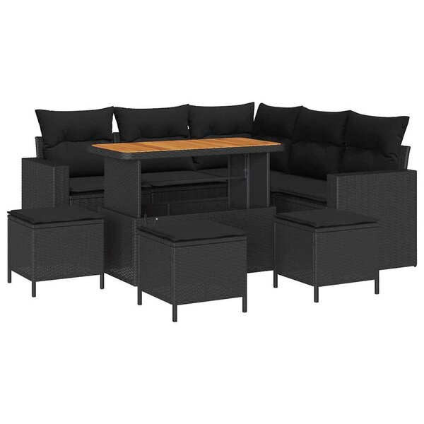 vidaXL Ensemble de canapé de jardin 9 Pièces Noir polyrotin