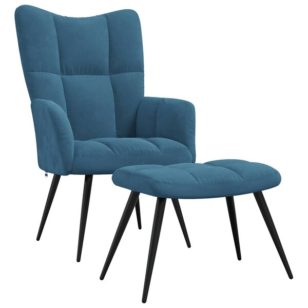 vidaXL Chaise de relaxation avec tabouret Bleu Velours