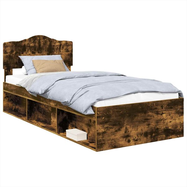 vidaXL Cadre de lit Chêne fumé 90 x 200 cm Bois de pin massif