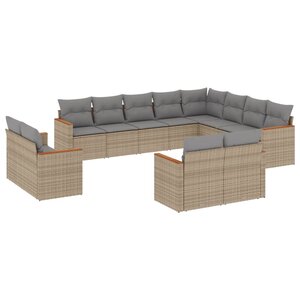 vidaXL Salon de jardin et coussins 12 Pièces mélange beige résine tressée