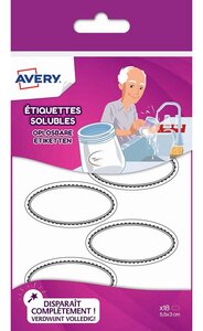 Sachet de 18 étiquettes solubles ovales blanches avec bordure grise - 55 x 29 mm avery