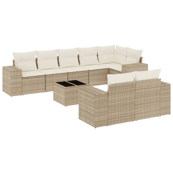 vidaXL Salon de jardin avec coussins 9 Pièces beige résine tressée