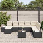 vidaXL Ensemble de canapé de jardin avec coussin 9 Pièces Noir polyrotin