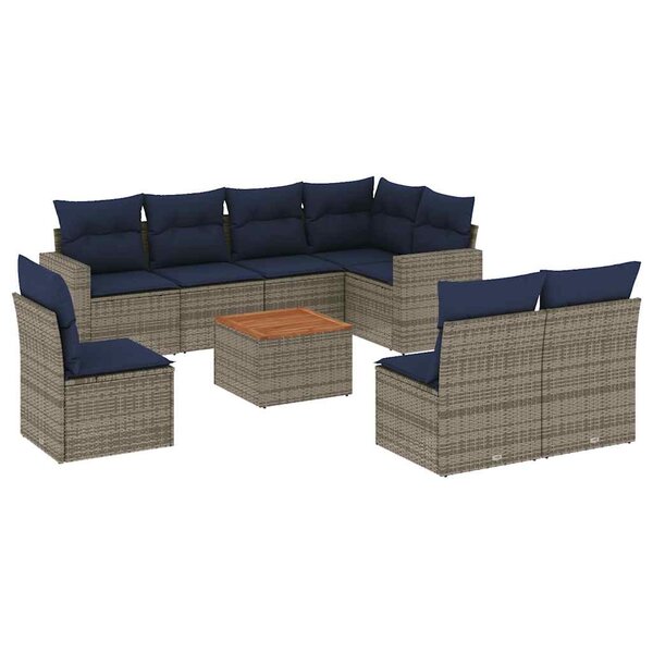 vidaXL Salon de jardin 9 Pièces avec coussins gris résine tressée