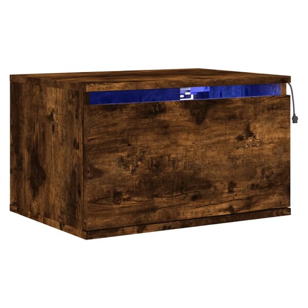 vidaXL Table de chevet murale avec lumières LED chêne fumé