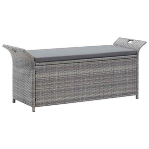 vidaXL Banc de rangement avec coussin gris 138 cm résine tressée