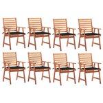 vidaXL Chaises à manger d'extérieur lot de 8 et coussins Acacia massif