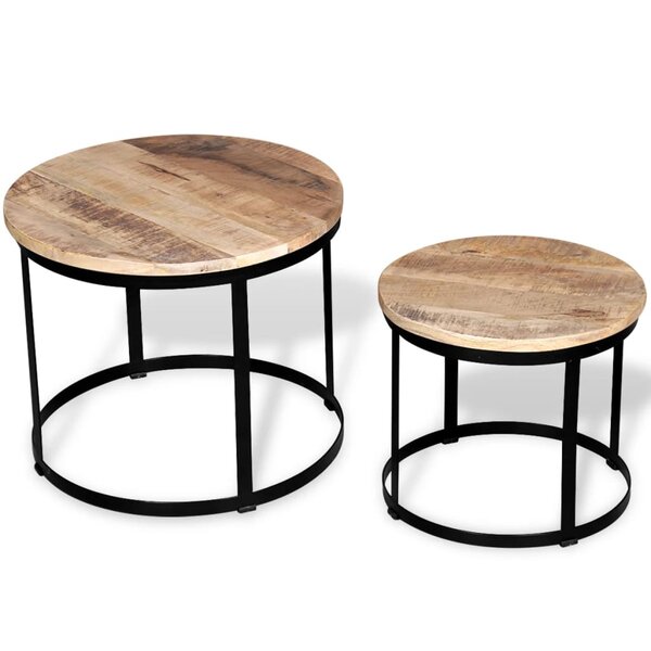 vidaXL Table basse 2 Pièces Bois de manguier brut Rond 40/50 cm