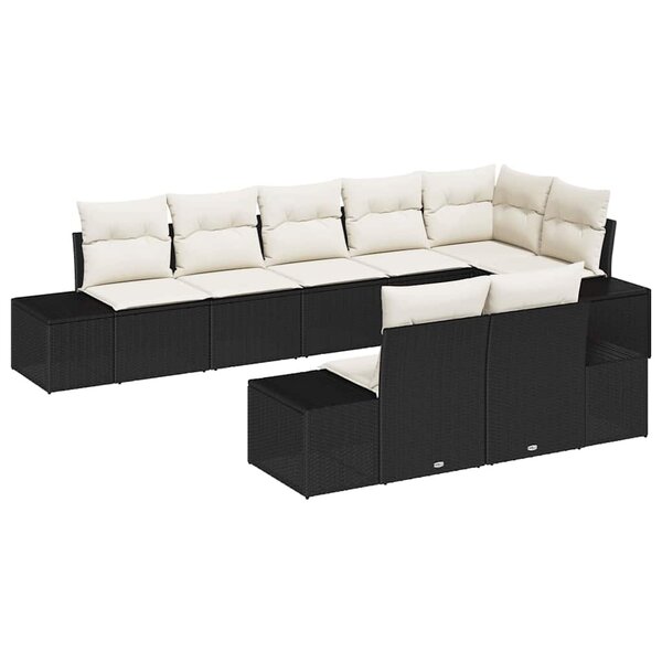 vidaXL Ensemble de canapé de jardin avec coussin 8 Pièces Noir et crème