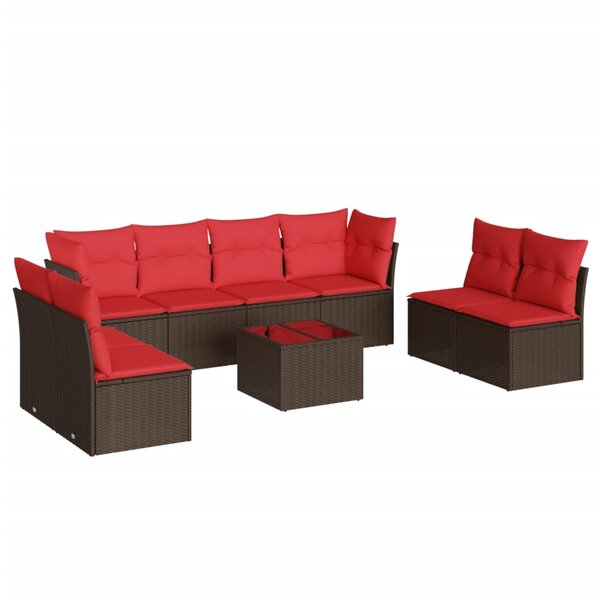 vidaXL Salon de jardin avec coussins 9 Pièces marron résine tressée