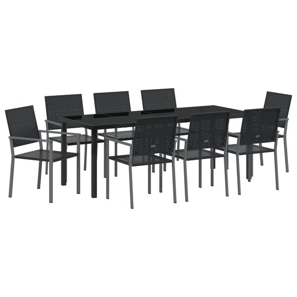 vidaXL Ensemble de salle à manger de jardin 9 pièces en poly rotin noir