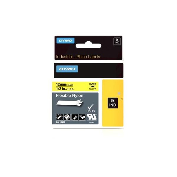 Ruban Flexible Nylon 12 mm x 3,5 m Noir sur Jaune DYMO
