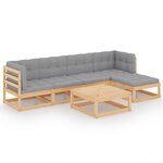 vidaXL Salon de jardin 6 Pièces avec coussins Bois de pin massif