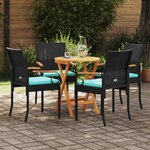 vidaXL Chaises de jardin 4 Pièces Noir et turquoise Poly Rattan et Acacia